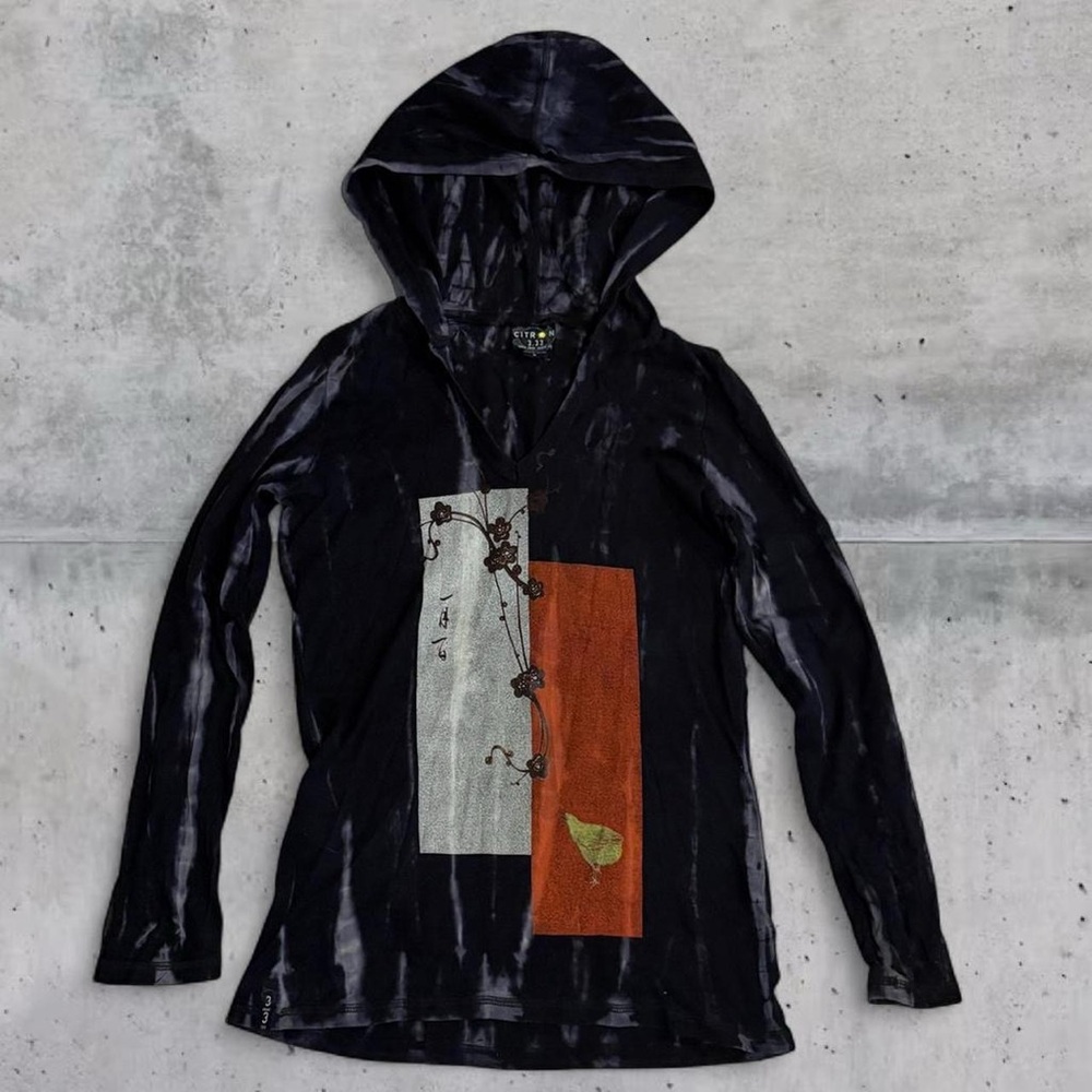 Y2K Citron 3.33 Asian Print Hooded Long Sleeve Shirt
